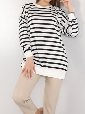 Siyah Çizgili İki İplik Sweat