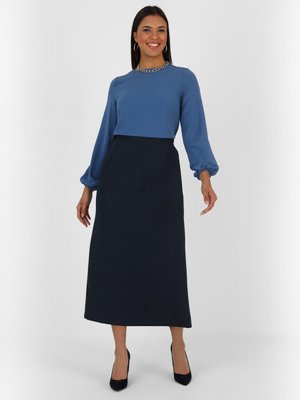 Lacivert Büyük Beden Gizli Yırtmaçlı Dokuma Kalem Etek