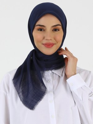 Lacivert Düz Flamlı Eşarp