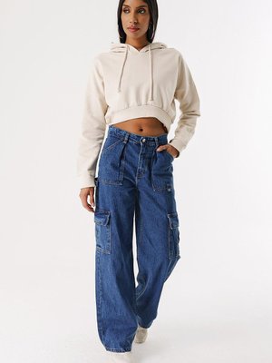 Koyu Mavi Geniş Paça Kargo Cep Pantolon