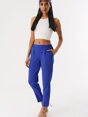 Saks Beli Lastikli Düz Pantolon