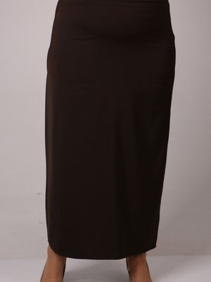 Kahverengi Büyük Beden Yandan Fermuarlı Uzun Kalem Etek