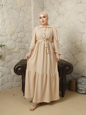 Krem Pamuklu Yaka Salaş Gömlek Elbise Krem Pamuklu Yaka Salaş Gömlek Elbise
