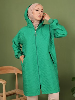 Yeşil Kapitone Fermuarlı Mont