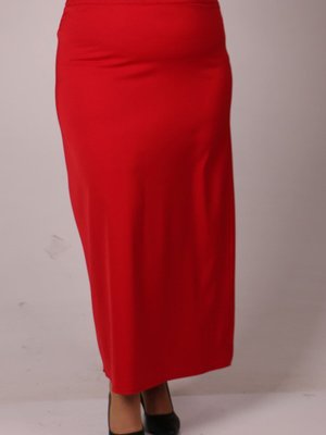 Kırmızı Büyük Beden Yandan Fermuarlı Uzun Kalem Etek