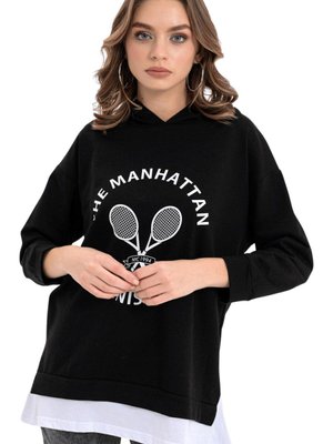 Siyah Garnili Kapüşonlu Sweat Siyah Garnili Kapüşonlu Sweat