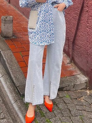 Mavi İspanyol Paça Taşlı Kot Pantolon