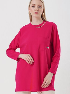 Fuşya Yaka Zincirli Tek Cep Tunik Fuşya Yaka Zincirli Tek Cep Tunik