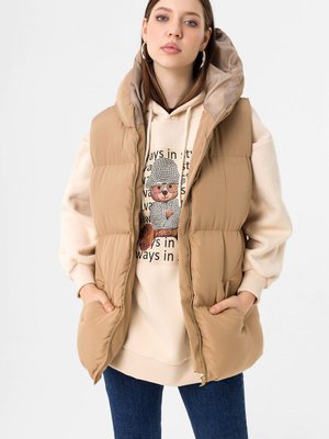 Camel Kapüşonlu Oversize Şişme Yelek