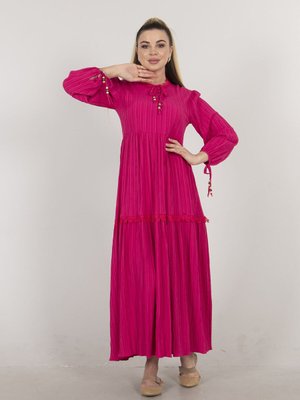 Fuşya Dantel Yaka Uzun Astarlı Elbise Fuşya Dantel Yaka Uzun Astarlı Elbise