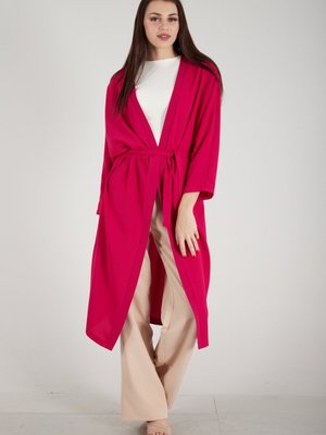 Fuşya Krep Belden Kuşaklı Kimono Fuşya Krep Belden Kuşaklı Kimono