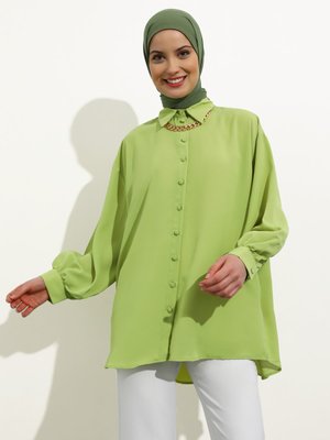 Fıstık Yeşili İpek Tuşeli Oversize Tunik