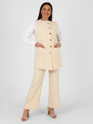 Büyük Beden Yelek & Pantolon İkili Takım Taş