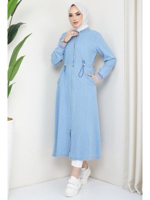 Açık Mavi Ribanalı Bağlamalı Kot Kap Açık Mavi Ribanalı Bağlamalı Kot Kap