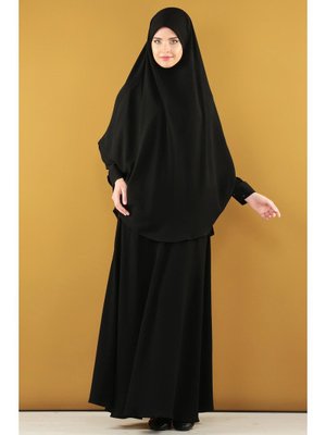 Siyah Annes Çarşaf Krepsoft Tek Parça Peçeli Sultanbaş