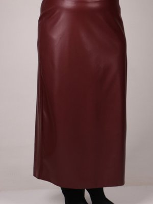 Bordo Büyük Beden Deri Uzun Kalem Etek
