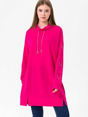 Fuşya Kolu Halka Detaylı Degaje Yaka Sweat Fuşya Kolu Halka Detaylı Degaje Yaka Sweat