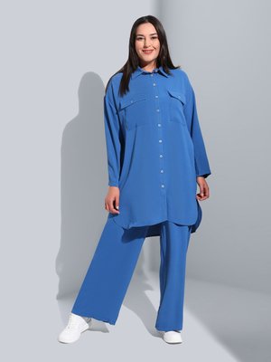 İndigo Büyük Beden Tunik & Pantolon İkili Takım