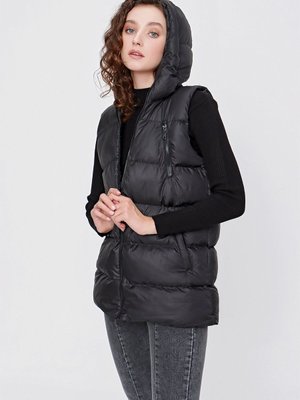 Siyah Kapüşonlu Cepli Şişme Yelek