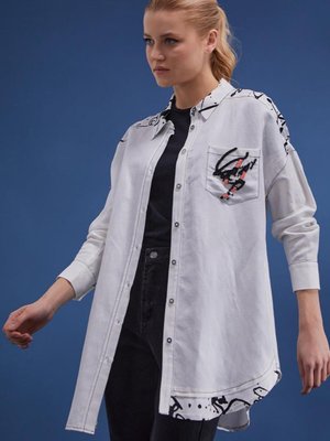 Ekru Boncuk İşlemeli Tunik