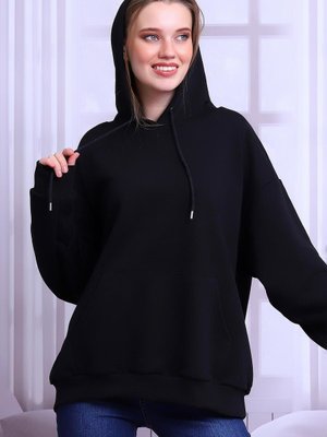 Siyah Oversize Kapüşonlu Sweatshirt Siyah Oversize Kapüşonlu Sweatshirt