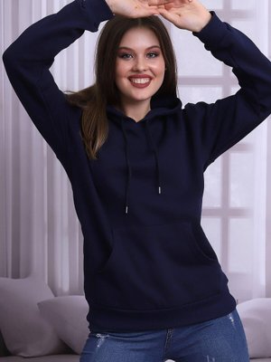 Lacivert Beyaz Kapüşonlu Üç İplik Sweatshirt Lacivert Beyaz Kapüşonlu Üç İplik Sweatshirt