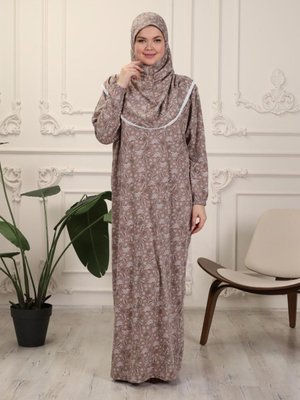 Vizon Tek Parça Koton Çiçek Desen Namaz Elbisesi Vizon Tek Parça Koton Çiçek Desen Namaz Elbisesi