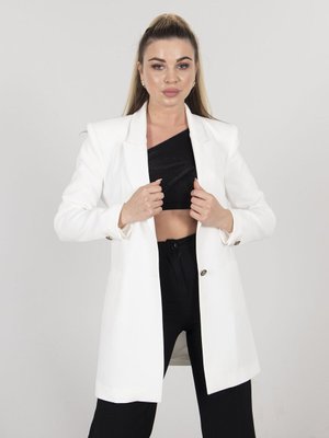 Ekru Tek Düğmeli Uzun Ceket