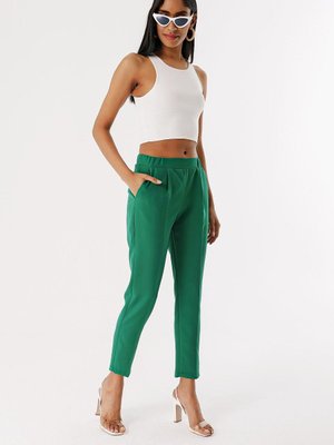 Yeşil Beli Lastikli Düz Pantolon