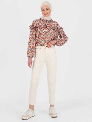 Doğal Kumaşlı Denim Pantolon Vanilya