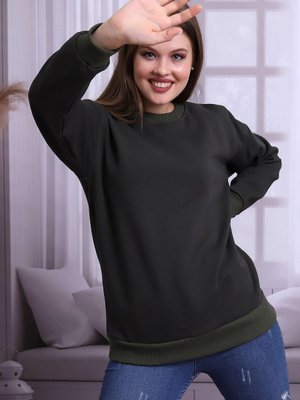 Haki Bisiklet Yaka Sweatshirt Haki Bisiklet Yaka Sweatshirt