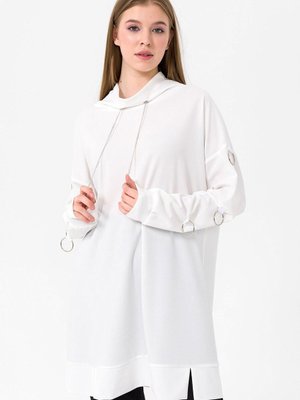 Ekru Kolu Halka Detaylı Degaje Yaka Sweat Ekru Kolu Halka Detaylı Degaje Yaka Sweat