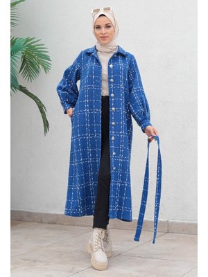 Mavi Düğmeli Kaşe Kaban