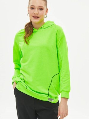 Neon Yeşil Kontrast Dikişli Kapüşonlu Sweatshirt