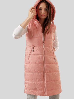 Pembe Kapüşonlu Uzun Şişme Yelek
