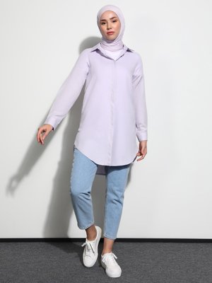 Lila Gizli Düğmeli Oxford Tunik Lila Gizli Düğmeli Oxford Tunik