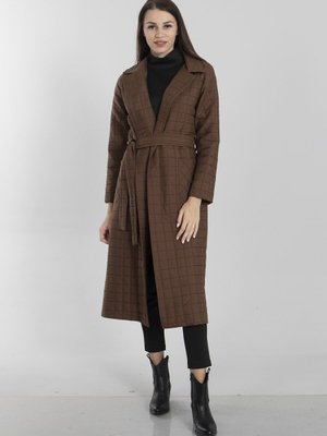 Kahve Çift Cepli Kapitone Kaban