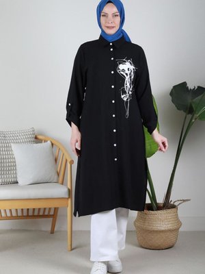 Siyah Büyük Beden Baskılı Kap