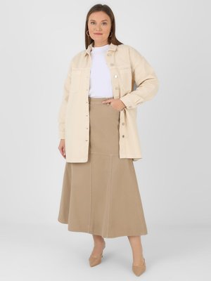 Bej Büyük Beden Kot Etek