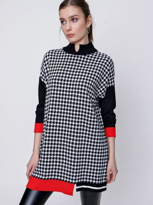 Siyah Kırmızı Kazayağı Triko Tunik Siyah Kırmızı Kazayağı Triko Tunik