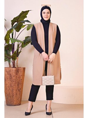 Vizon Uzun Buyuk Beden Yelek Kadin Hermevsim