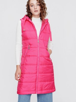 Fuşya Kapüşonlu Uzun Şişme Yelek