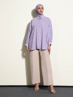 Toz Lila İpek Tuşeli Oversize Tunik Toz Lila İpek Tuşeli Oversize Tunik