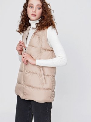 Bej Kapüşonlu Cepli Şişme Yelek