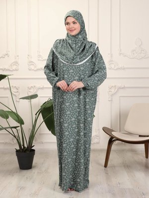 Yeşil Tek Parça Koton Çiçek Desen Namaz Elbisesi Yeşil Tek Parça Koton Çiçek Desen Namaz Elbisesi