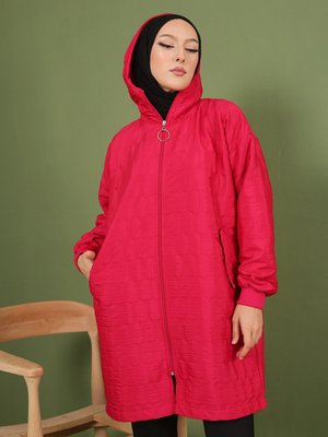 Fuşya Kapitone Fermuarlı Mont