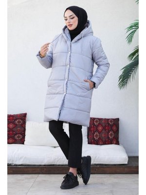 Gri Dolumlu Şişme Mont