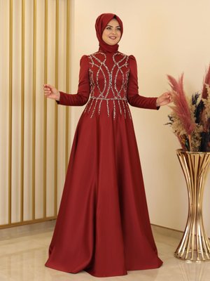 Bordo Zen Saten Kına Abiye Elbise Bordo Zen Saten Kına Abiye Elbise