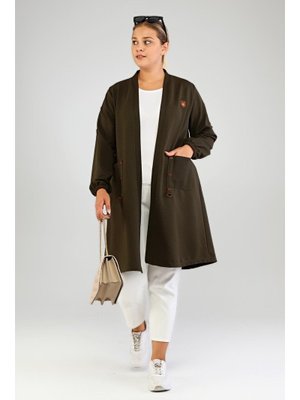 Haki Kadin Ottoman Cepli Çelik Buyuk Beden Hırka