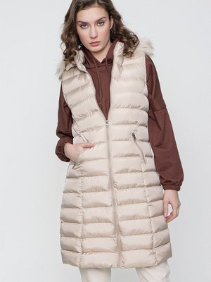 Taş Kapüşonlu Uzun Şişme Yelek